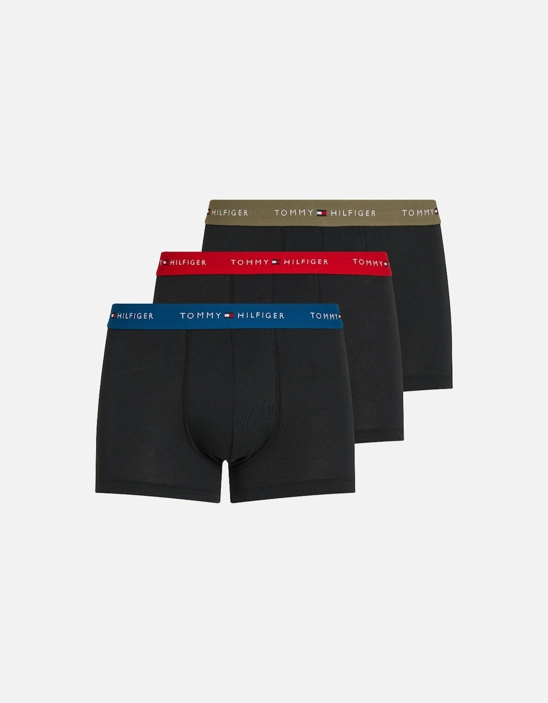 Tommy Hilfiger Men's Black 3-Pack Signature Cotton Boxer Trunks, Indigo/Primary Red/Utility Olive - : 32/30/31 Small