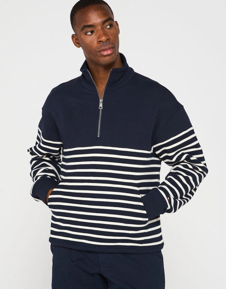 Placed Stripe 1/4 Zip Sweat Top - Multi