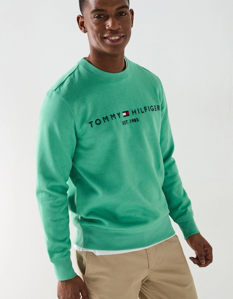 Regular Fit Linear Chest Logo Crew Neck Sweatshirt - Green