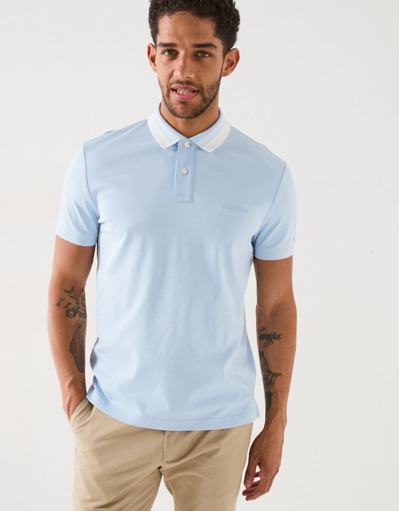 Regular Fit Interlock Collar Detail Polo Shirt - Light Blue
