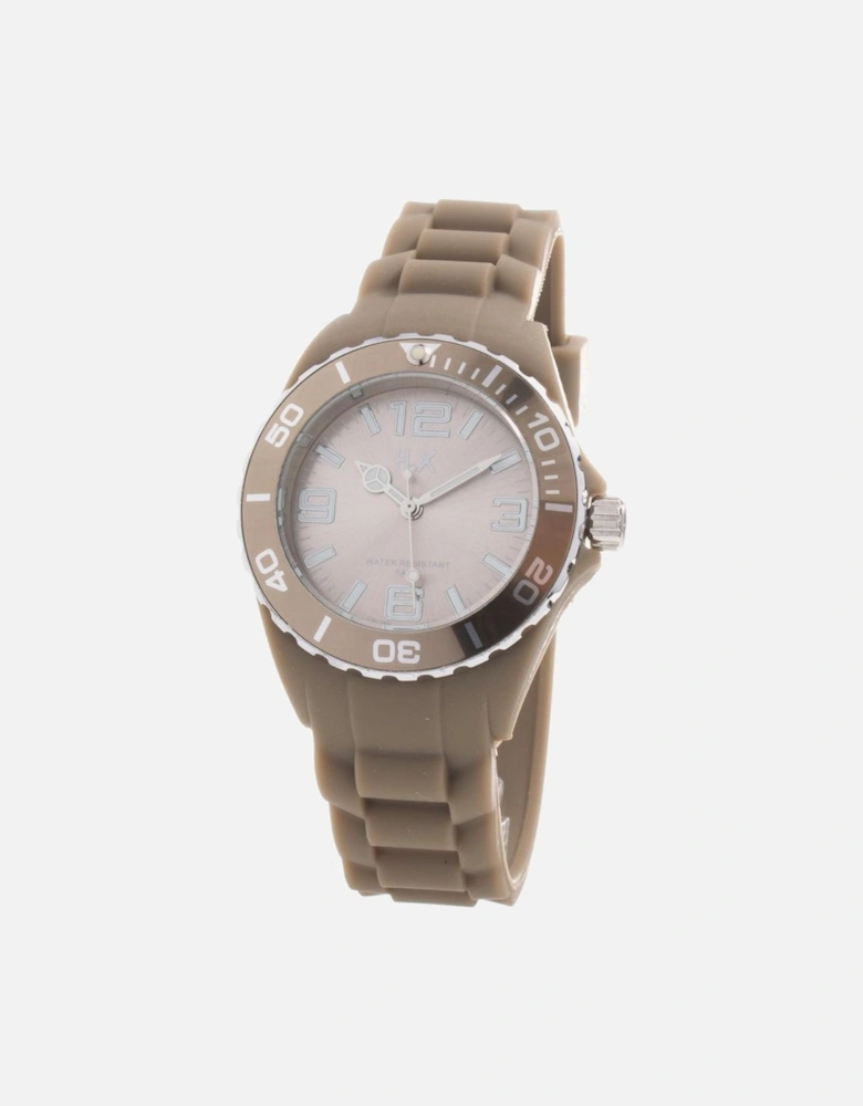 Quartz Steel Case Rubber Strap Watch Women - Brown Watches