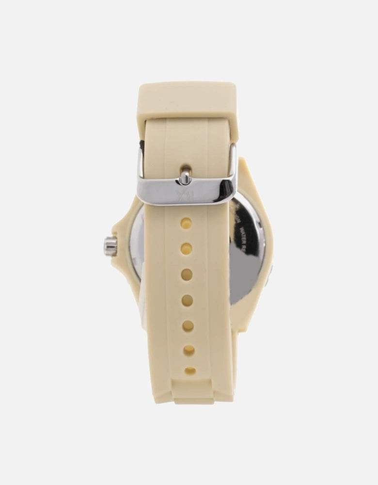 Quartz Analog Steel Case Rubber Strap Watch Unisex - Cream Unisex