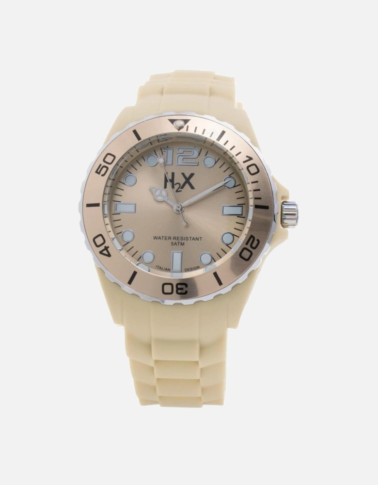 Quartz Analog Steel Case Rubber Strap Watch Unisex - Cream Unisex