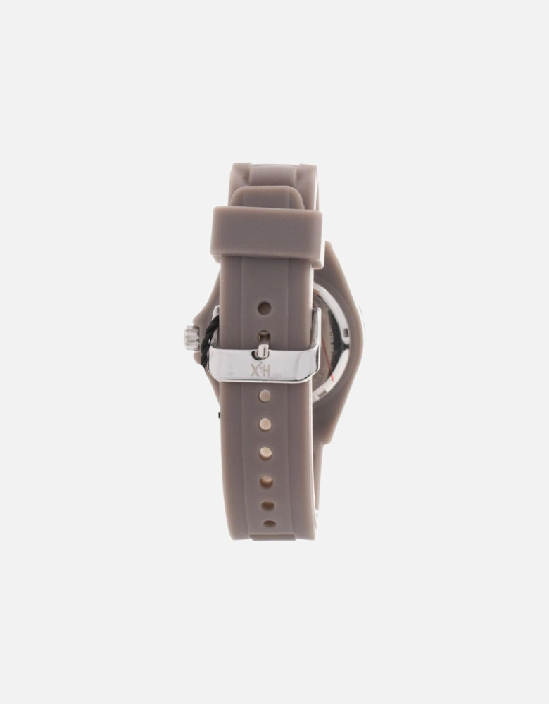 Quartz Analog Steel Case Rubber Bracelet Watch Women - Brown Watches