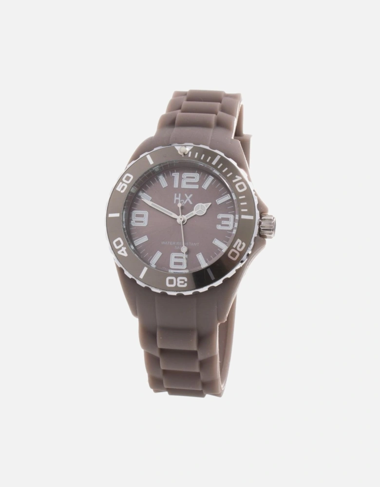 Quartz Analog Steel Case Rubber Bracelet Watch Women - Brown Watches