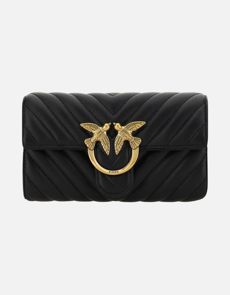 Quilted Leather Shoulder Wallet with Chain Strap Women - Black