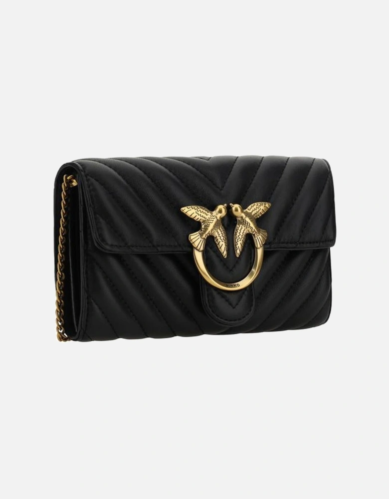 Quilted Leather Shoulder Wallet with Chain Strap Women - Black