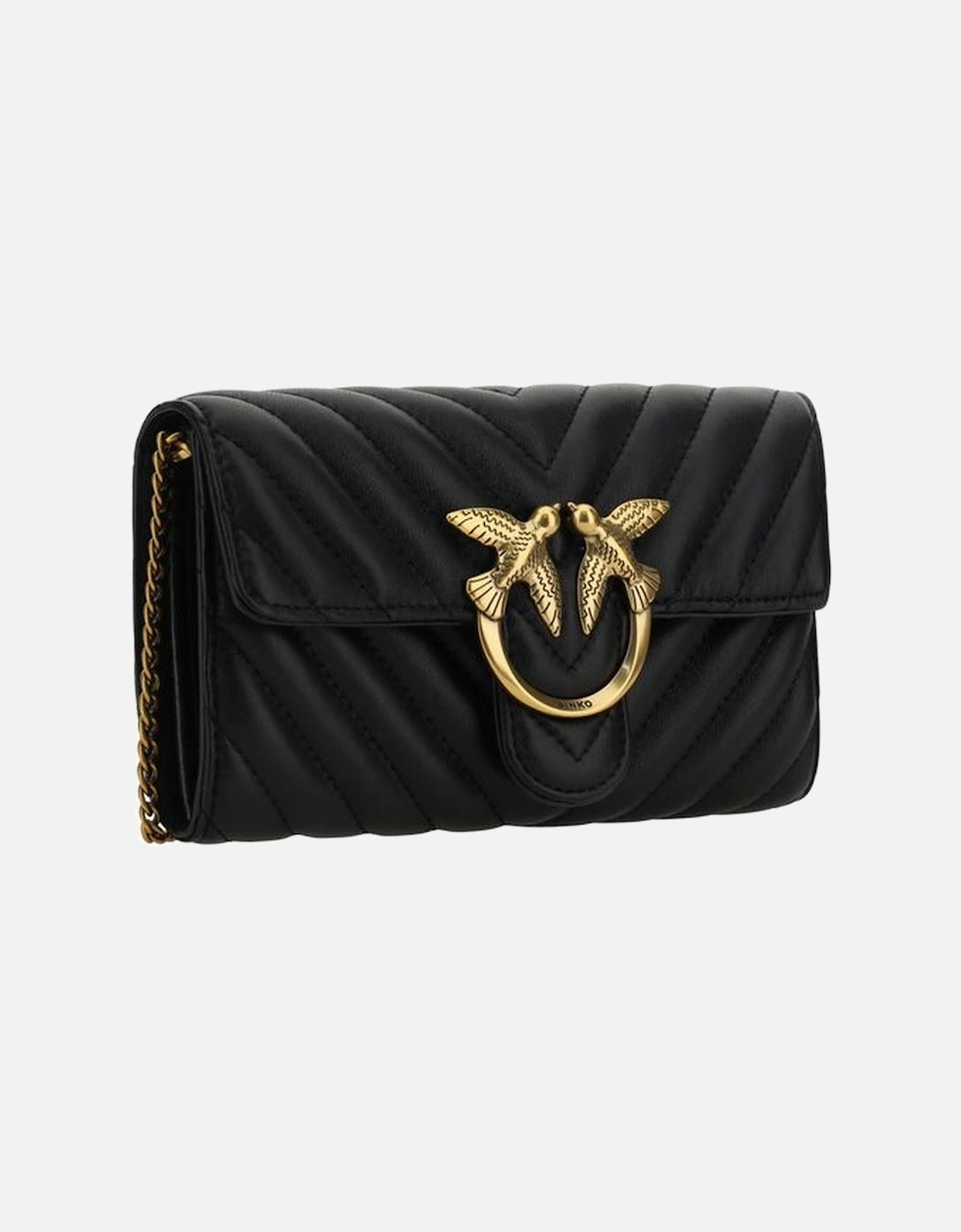 Quilted Leather Shoulder Wallet with Chain Strap Women - Black