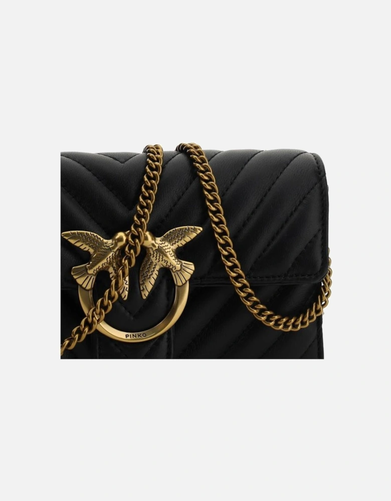 Quilted Leather Shoulder Wallet with Chain Strap Women - Black