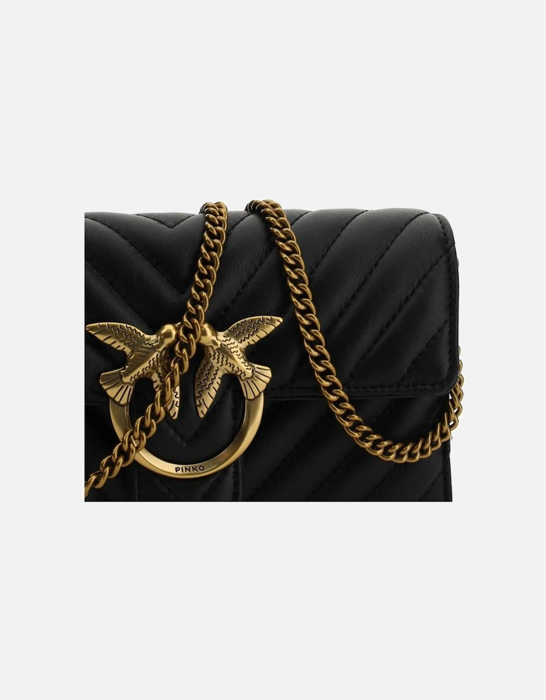 Quilted Leather Shoulder Wallet with Chain Strap Women - Black