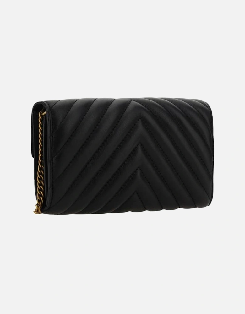 Quilted Leather Shoulder Wallet with Chain Strap Women - Black