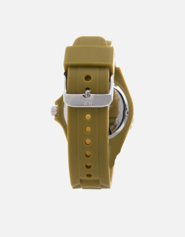 Steel Case Quartz Analog Watch with Rubber Bracelet Unisex - Brown
