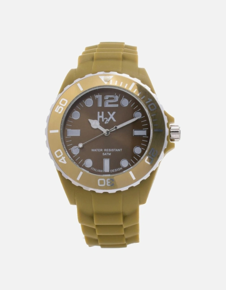 Steel Case Quartz Analog Watch with Rubber Bracelet Unisex - Brown