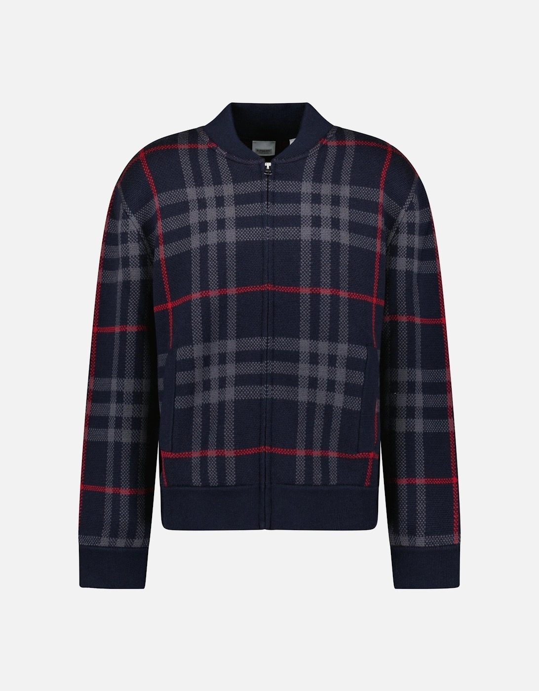 Men's Burberry 'Morland' Knitted Wool Bomber Jacket Check Navy - Size: 40/Regular