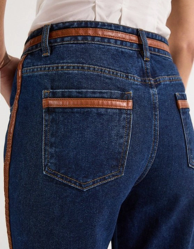 Denim & Faux Leather Tipped Side Skinny Flare Jean