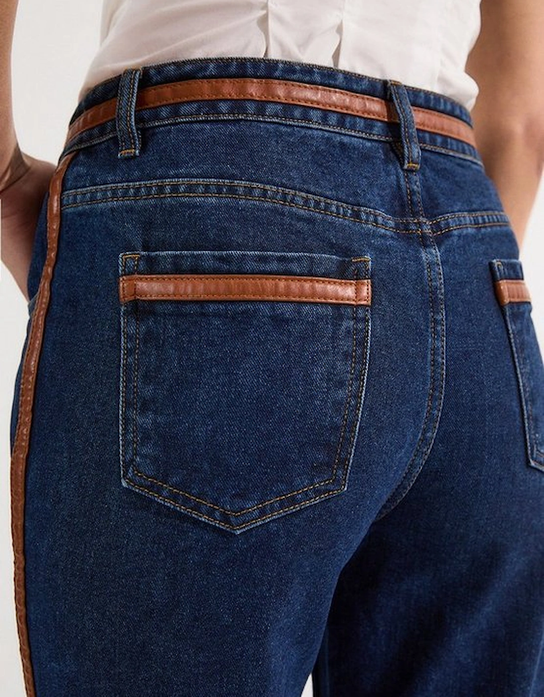 Denim & Faux Leather Tipped Side Skinny Flare Jean