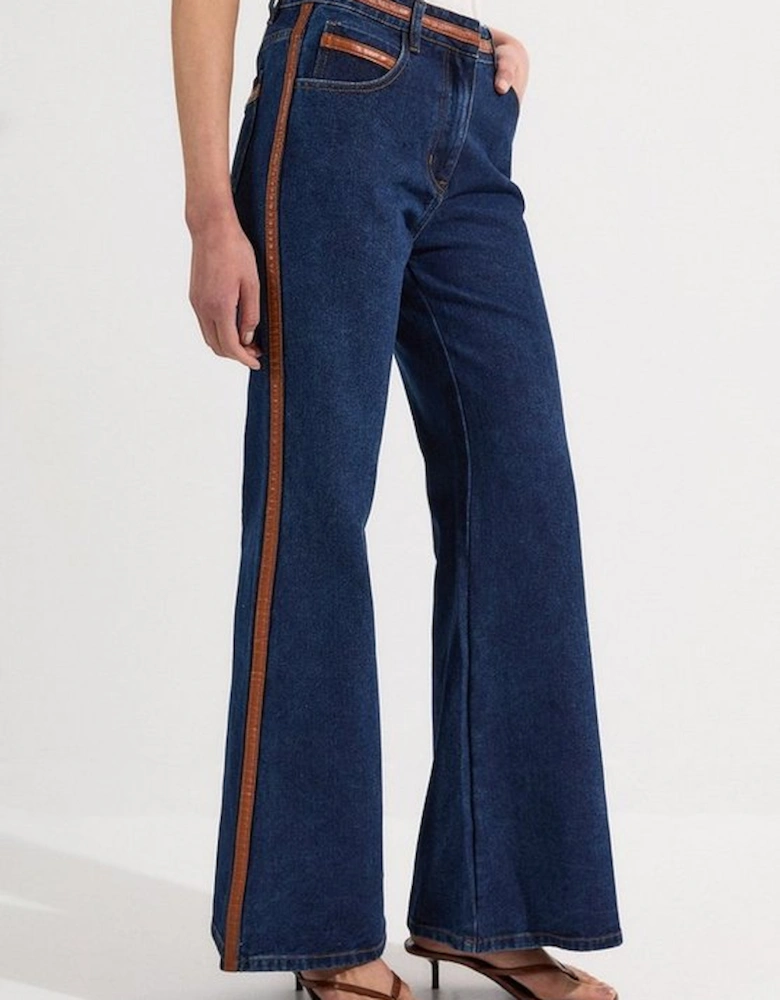 Denim & Faux Leather Tipped Side Skinny Flare Jean