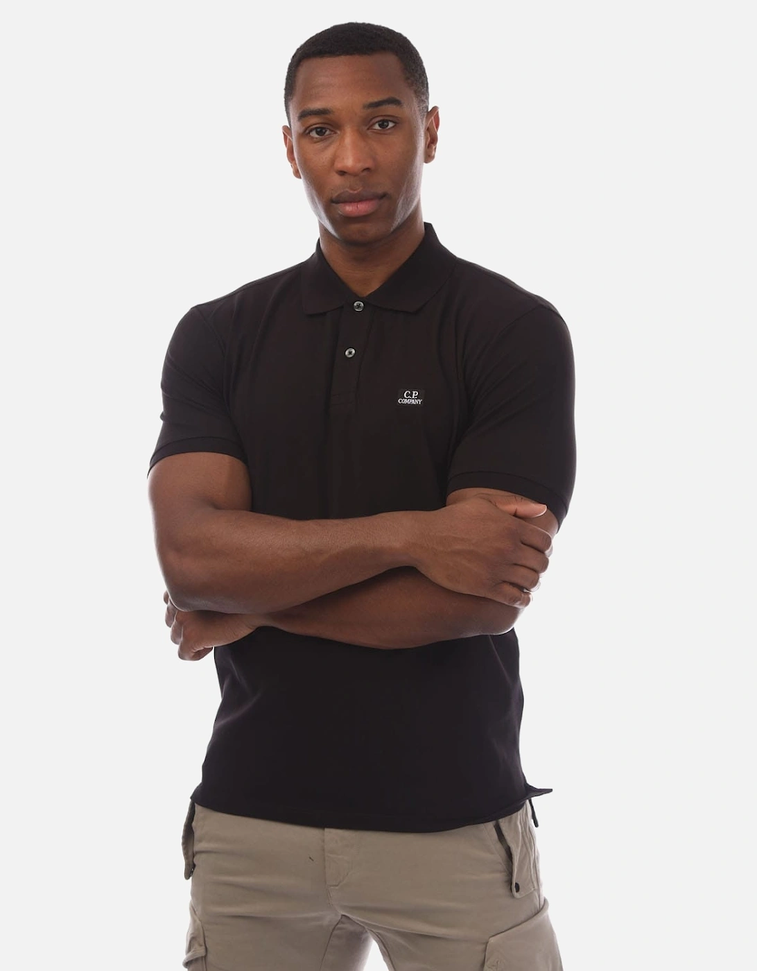 Cp Company Men's Black Stretch Piquet Logo Polo Shirt - - Size: 40/Regular