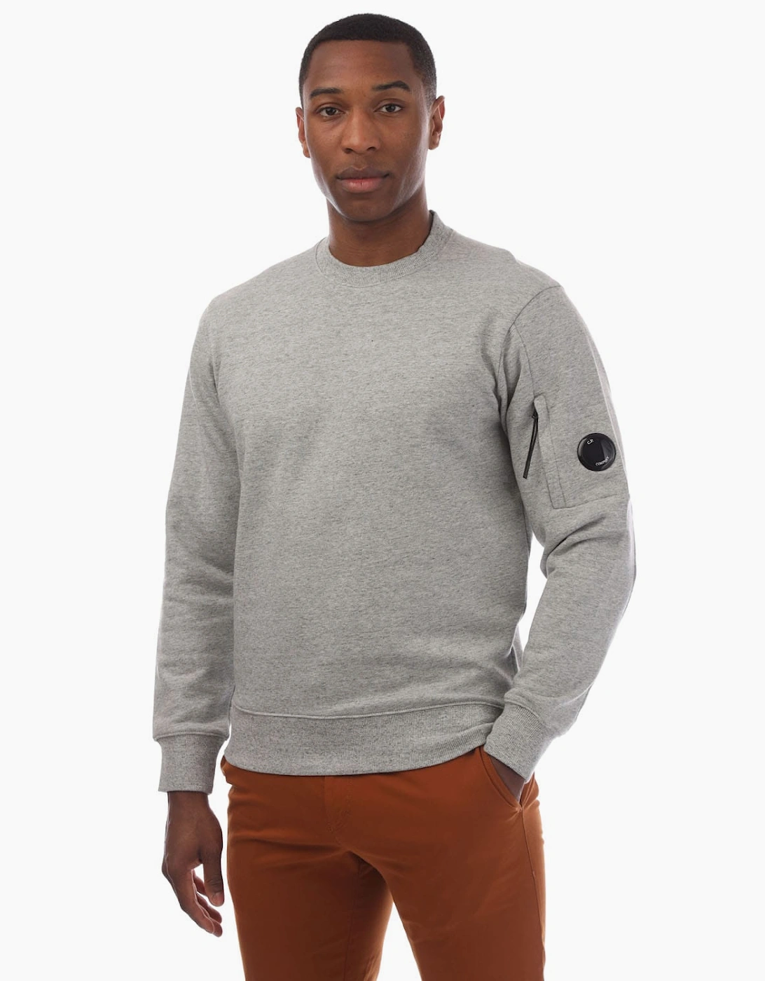 Cp Company Men's Grey Diagonal Raised Fleece Lens Crewneck Sweatshirt - : 34 Xs