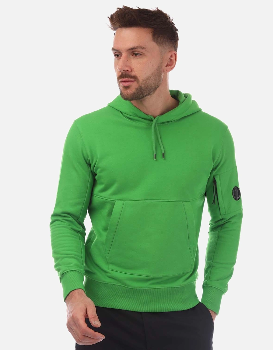 CP Company Men's Diagonal Raised Fleece Lens Hoodie - Green - Size: 42