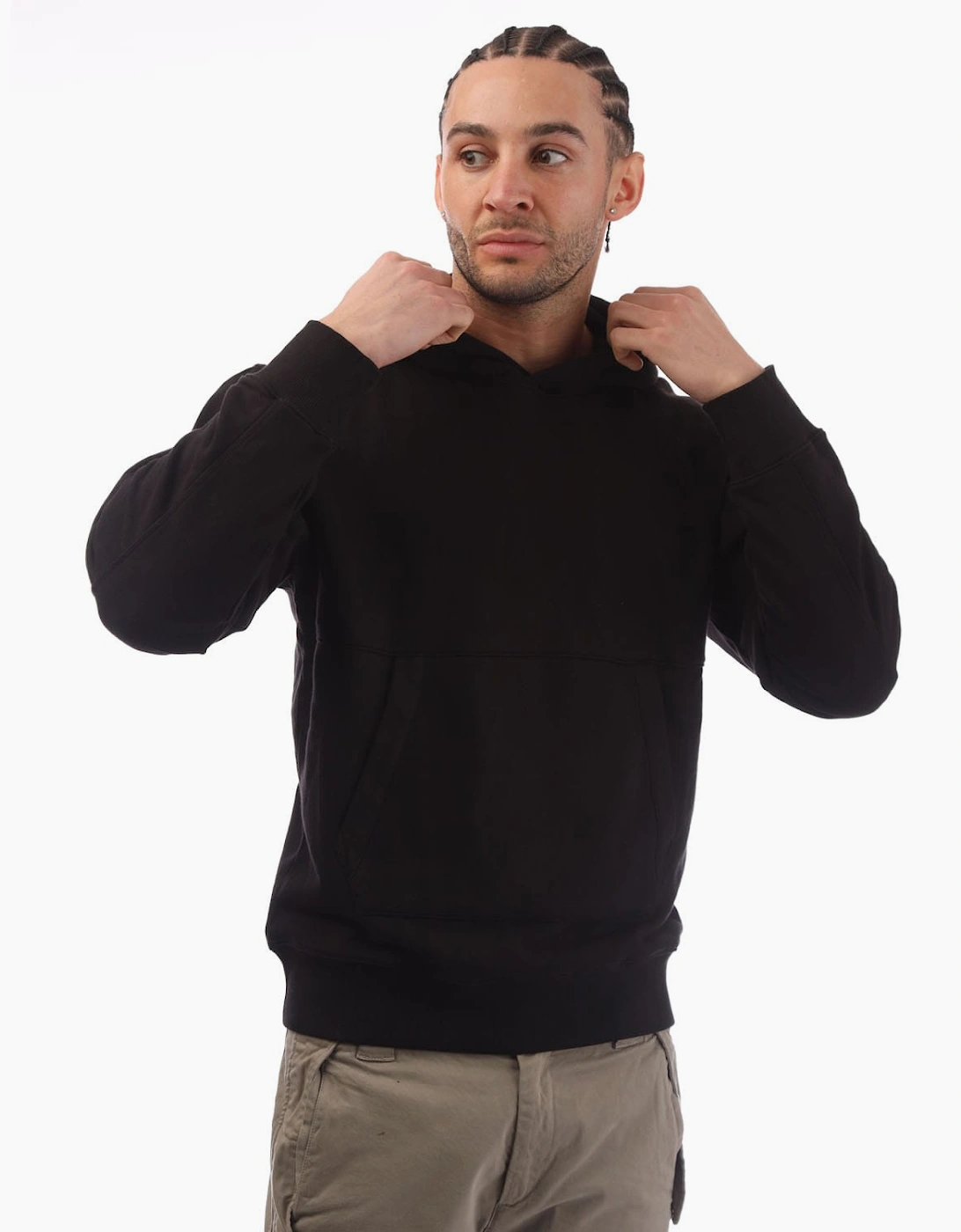 CP Company Men's Diagonal Raised Fleece Lens Hoodie - Black - Size: 42