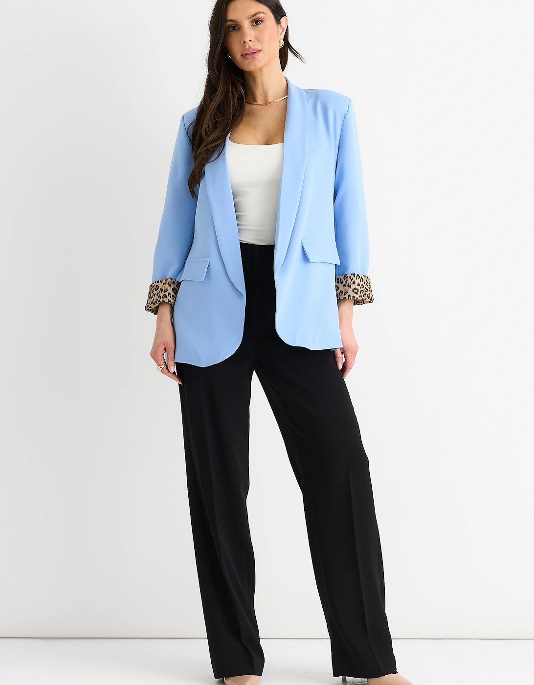 Gini London Gini London Women's Sky Blue Contrast Animal Edge to Edge Blazer