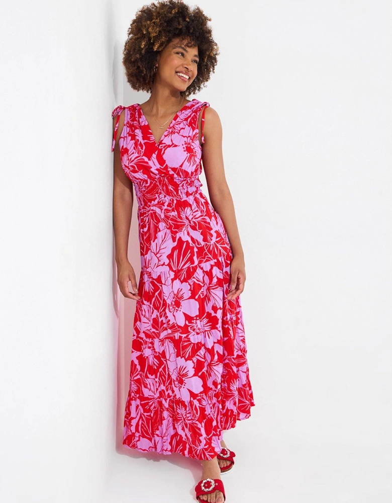 Collette Tie Shoulder Cotton Maxi Dress - Red