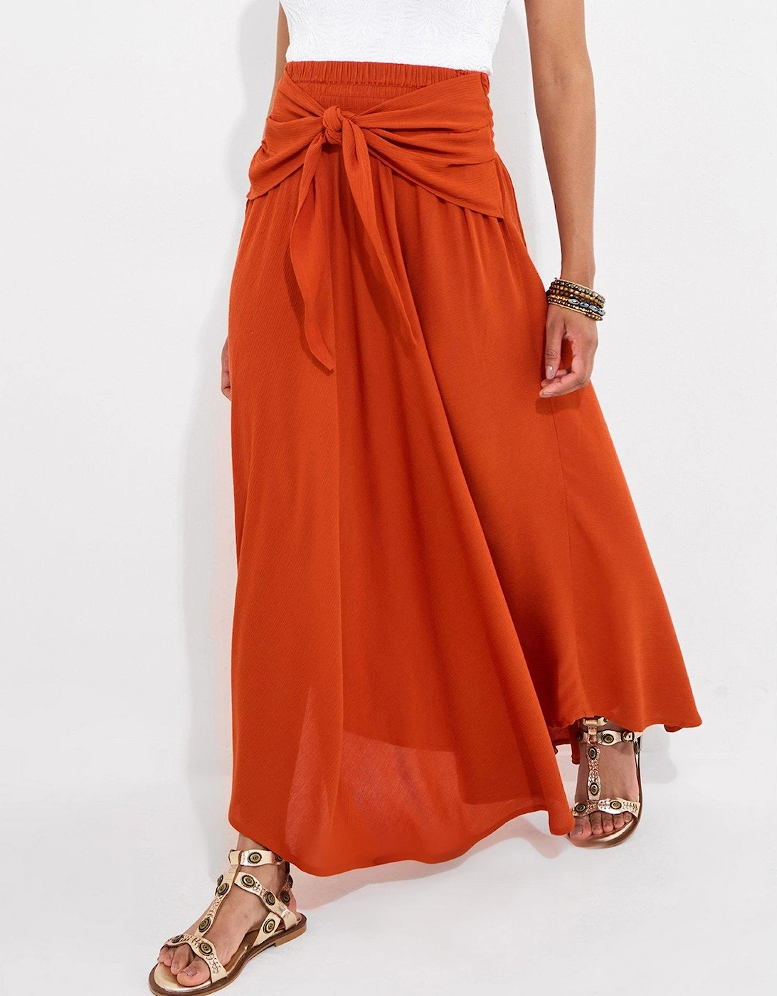 Florrie Tie Front Crinkle Skirt - Orange, 2 of 1