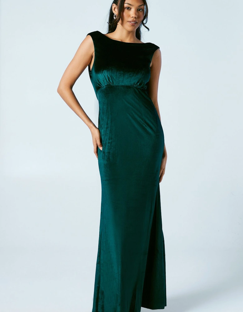 Cowl Back Velvet Bridesmaid Maxi Dress