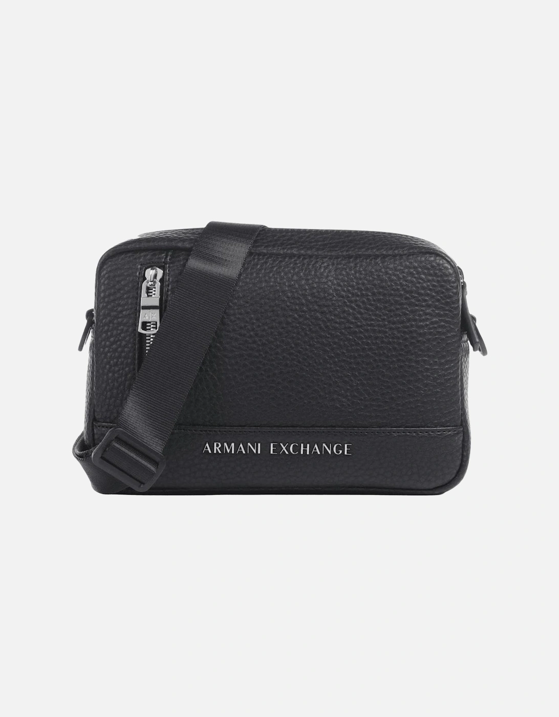 Armani Exchange Men's Grained Leather Metal logo Black Washbag - Size: ONE size