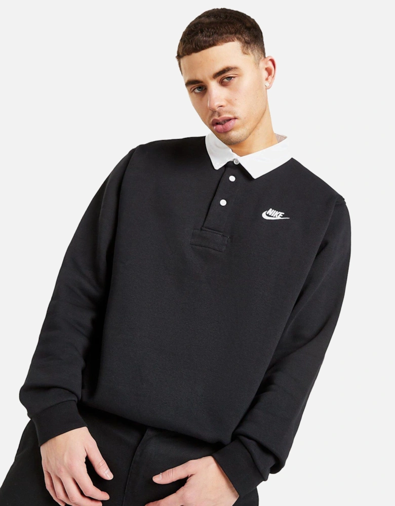 Club Black Brushed Back Long Sleeve Fleece Polo