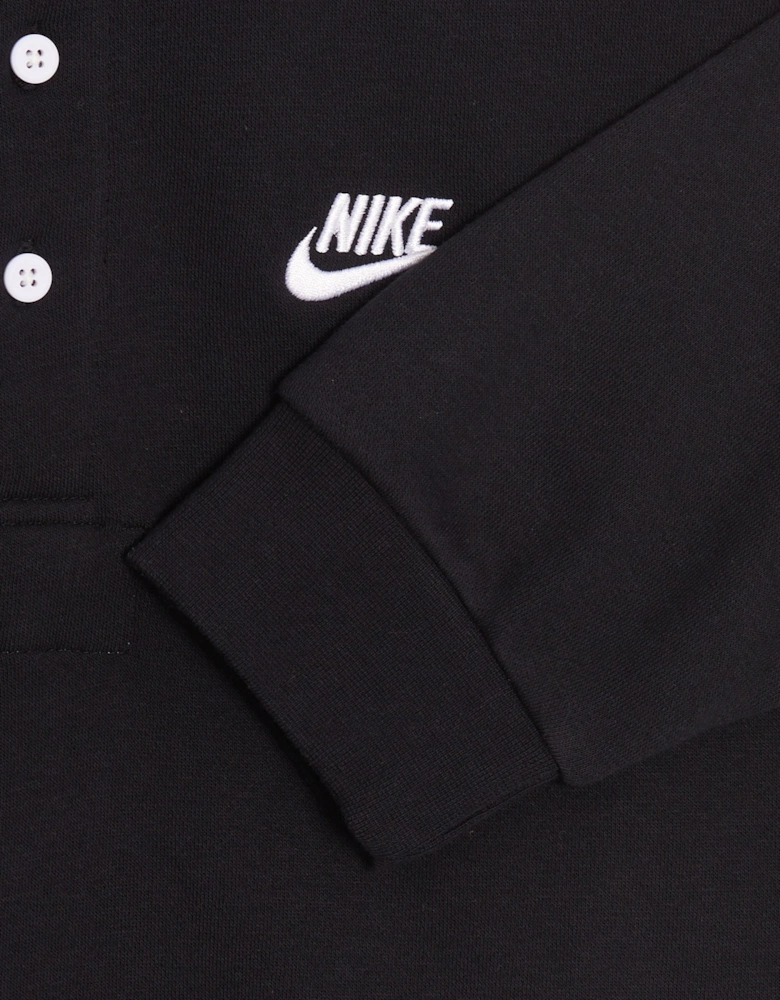 Club Black Brushed Back Long Sleeve Fleece Polo
