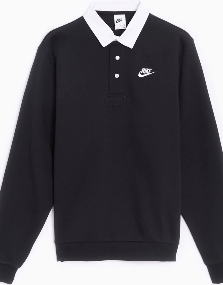 Club Black Brushed Back Long Sleeve Fleece Polo