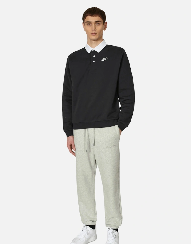 Club Black Brushed Back Long Sleeve Fleece Polo