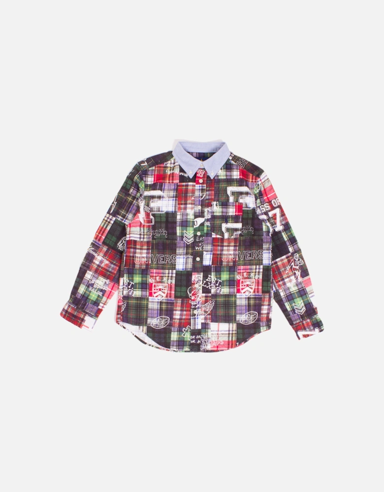 BOYS Patchwork Print Cotton Plaid Shirt
