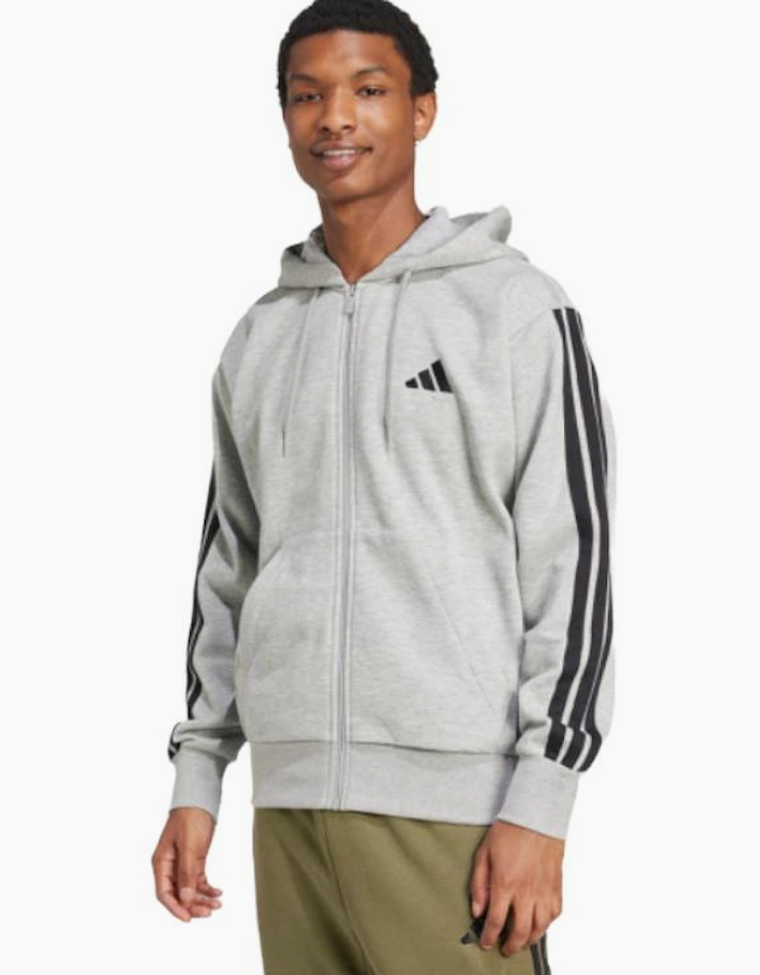 Men's Adidas Grey 3 Stripes Essentials EQT Zip Hoodie - Size: 36