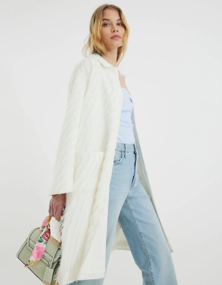 Feather Fringe Coat - Cream