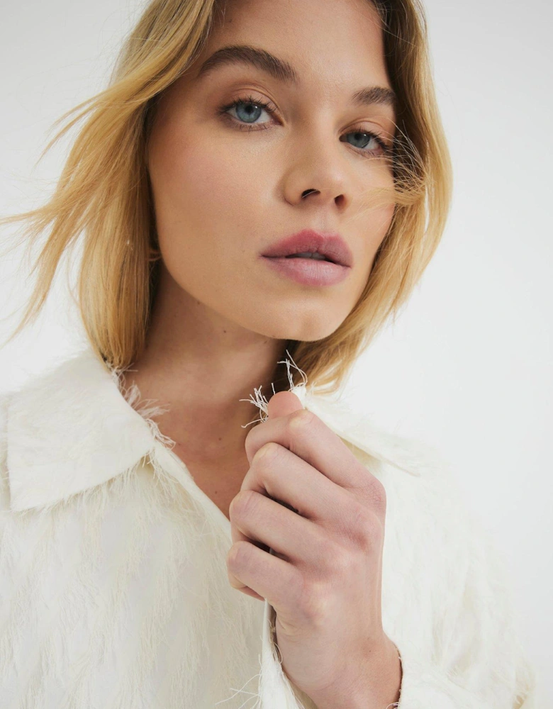 Feather Fringe Coat - Cream
