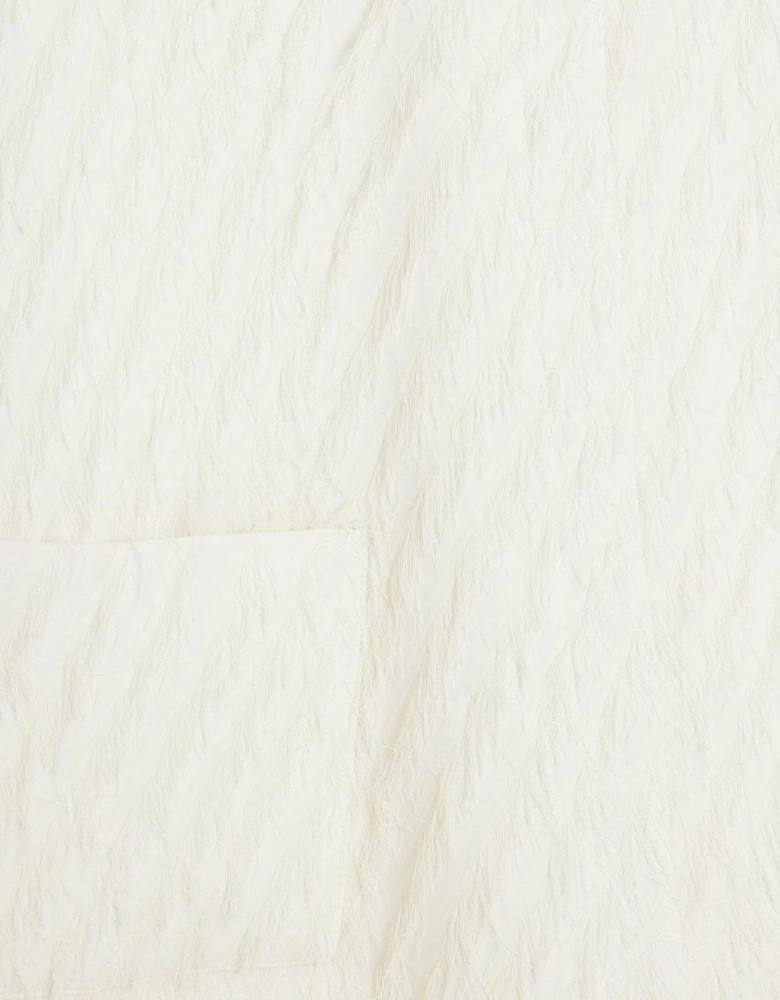 Feather Fringe Coat - Cream