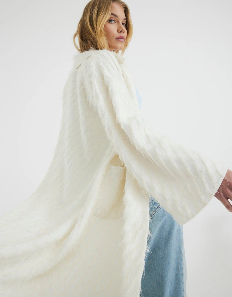 Feather Fringe Coat - Cream