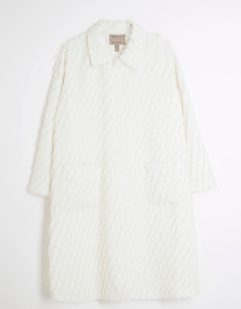 Feather Fringe Coat - Cream