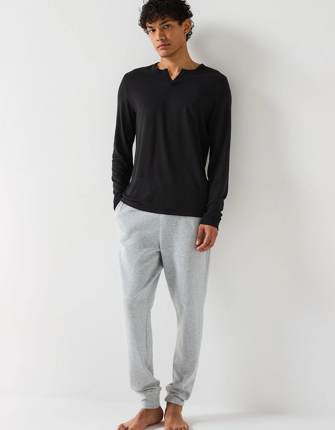 Loungewear Long Sleeve Henley Top - Black