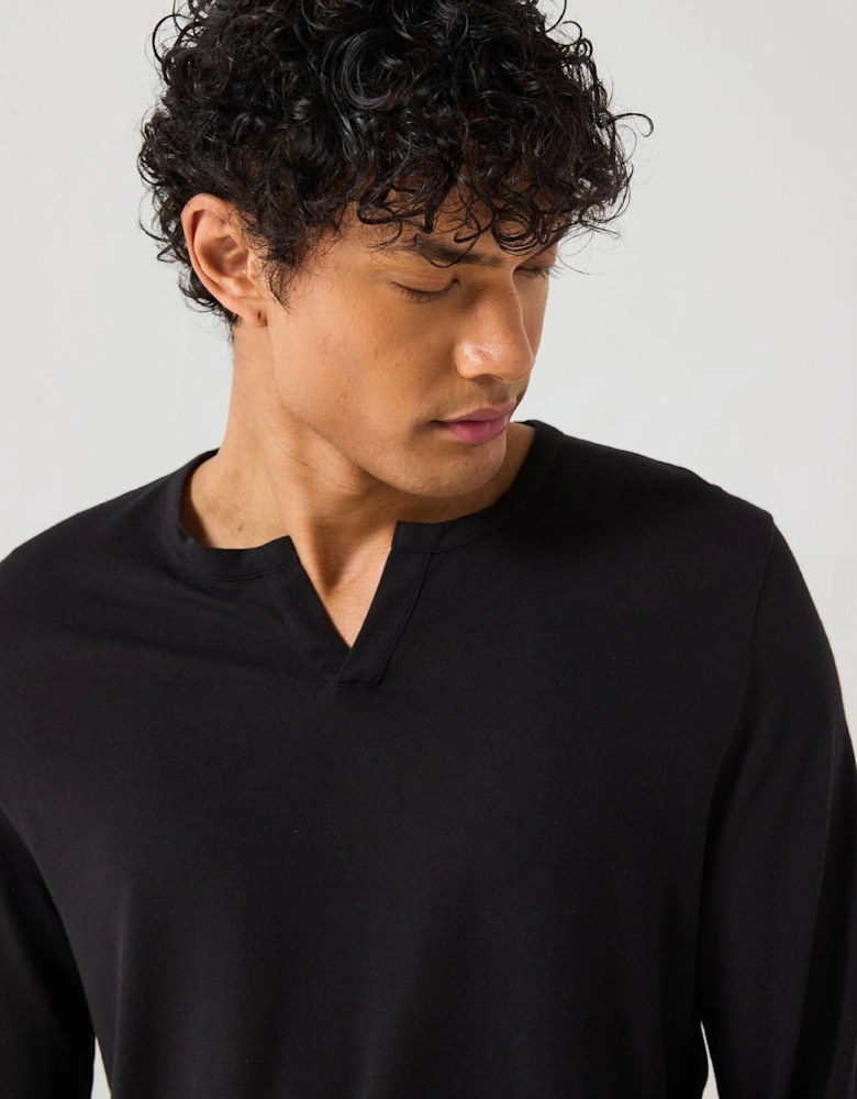 Loungewear Long Sleeve Henley Top - Black