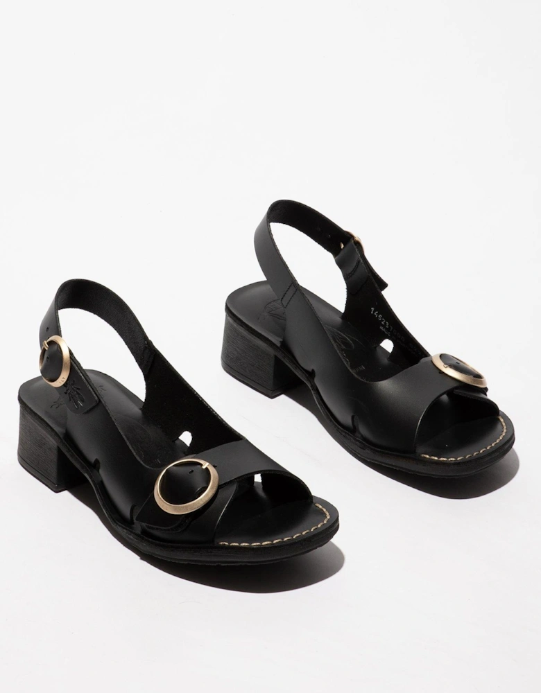 Edov Buckle Heeled Sandal - Black