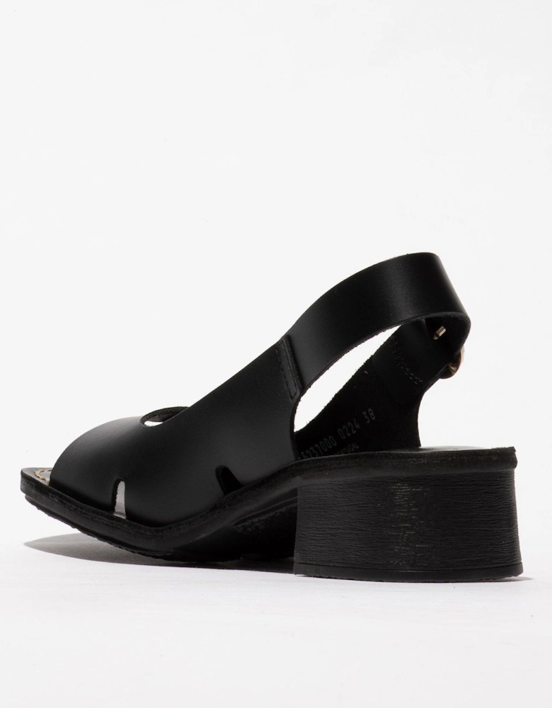 Edov Buckle Heeled Sandal - Black
