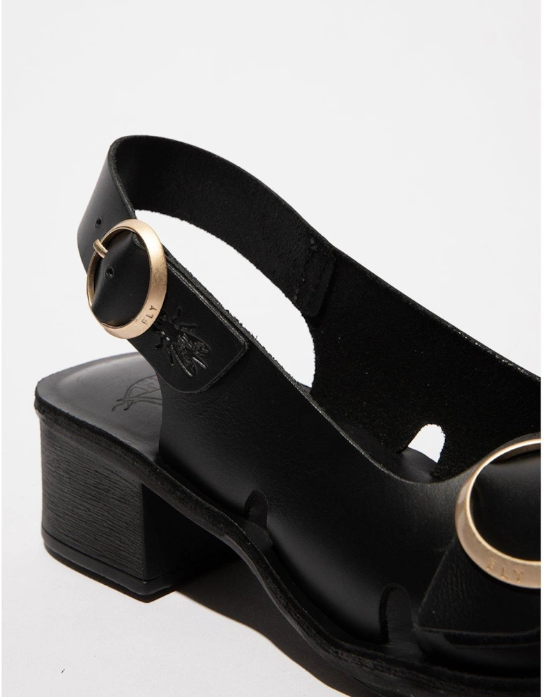 Edov Buckle Heeled Sandal - Black
