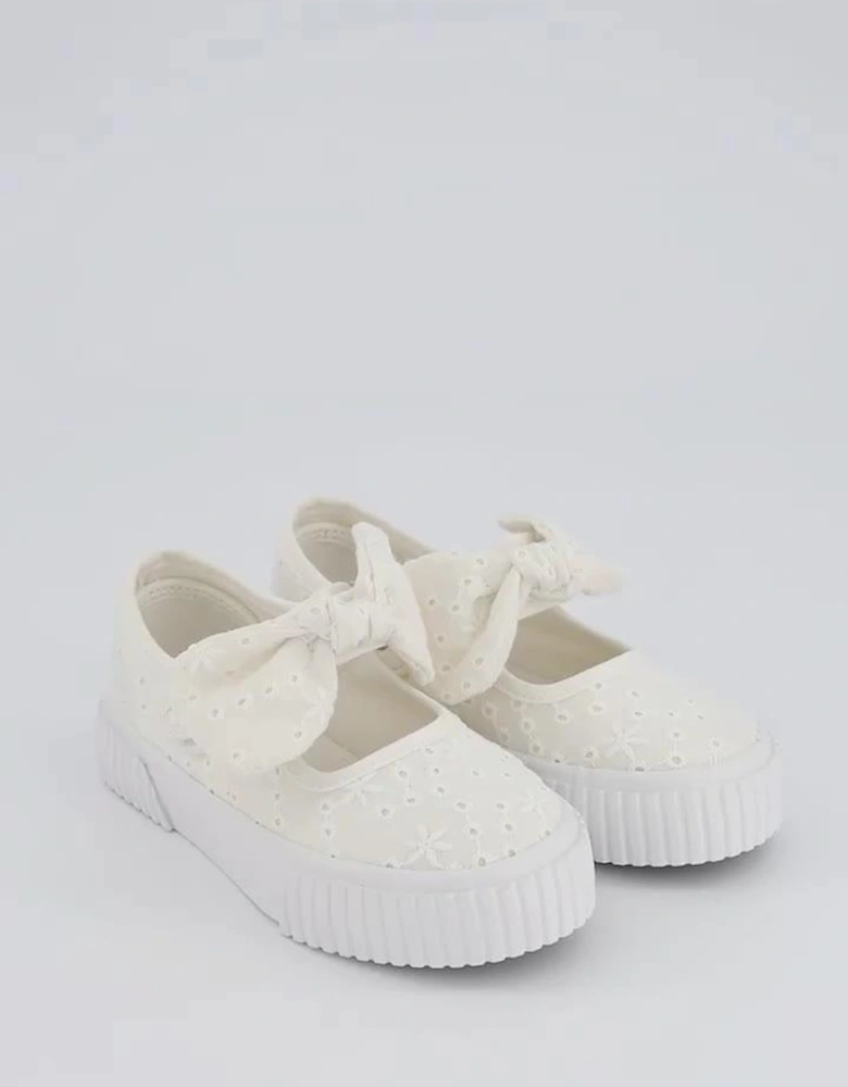 Girls Broderie Bow Mary-Jane Pump - White