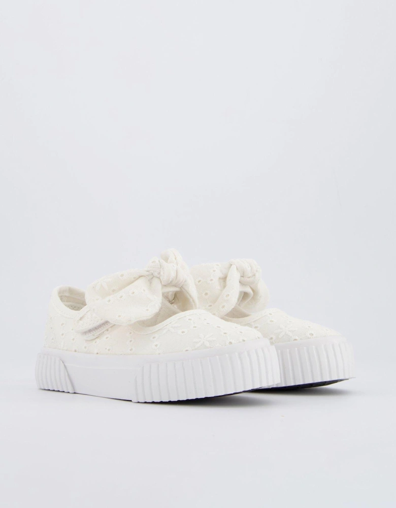 Girls Broderie Bow Mary-Jane Pump - White