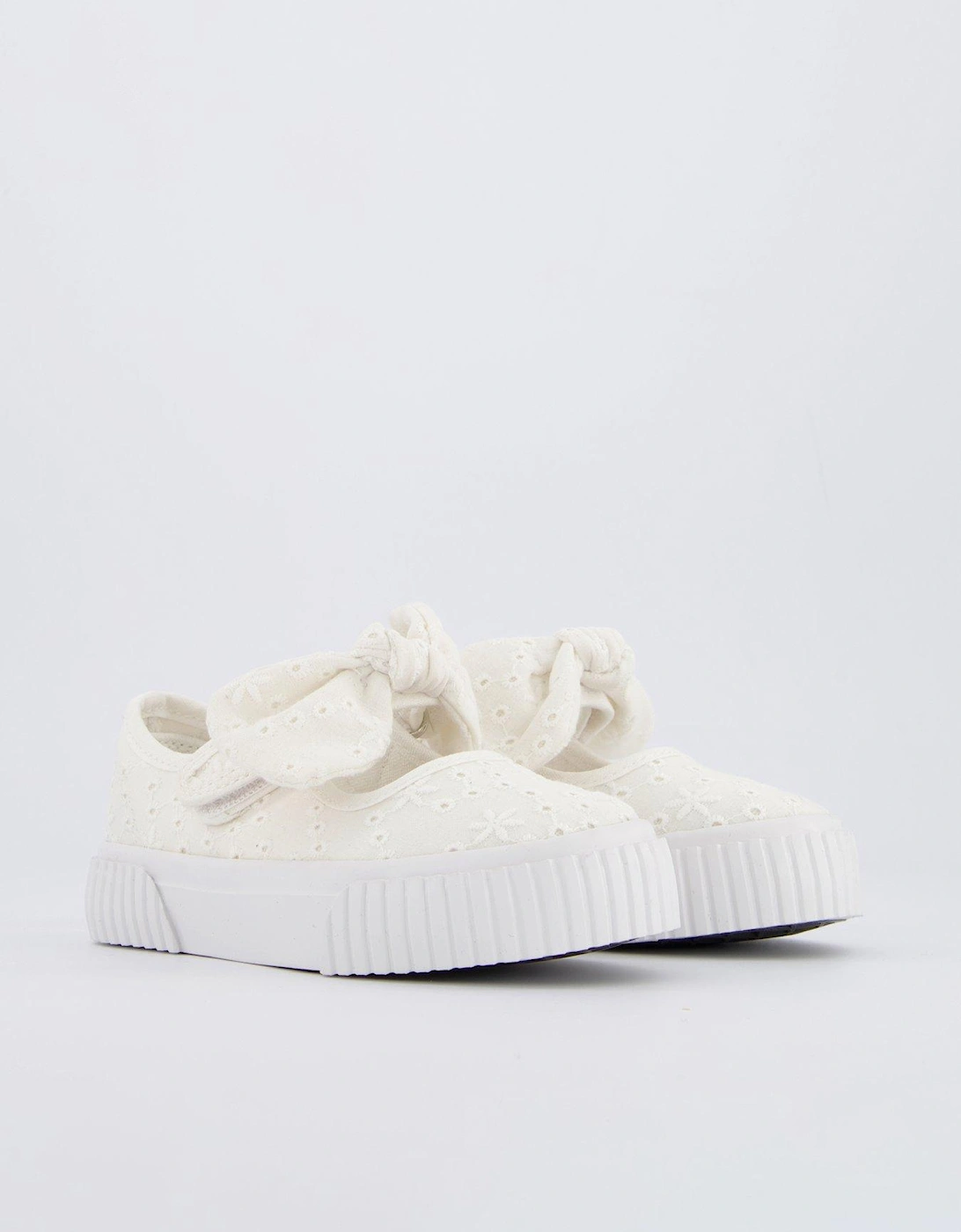 Girls Broderie Bow Mary-Jane Pump - White