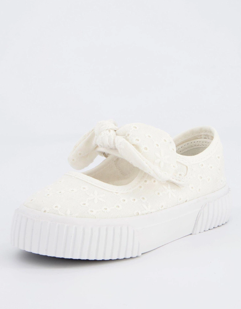 Girls Broderie Bow Mary-Jane Pump - White